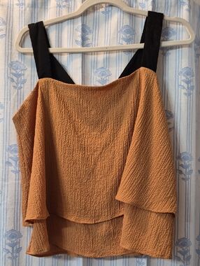 DKNY Contrast-Strap Foldover Flowy Tank Top Turmeric  Sz L